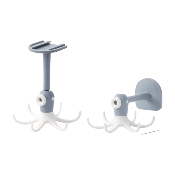 Giyblacko Sticky Hooks For Hanging 2PC Kitchen Utensil Hanger With 6 Hooks Shaped Under Cabinet Utensil Holder 360 Rotatable Kitchen Hooks Spoon Spatula Sponge Rack Space Saving Wall Hooks