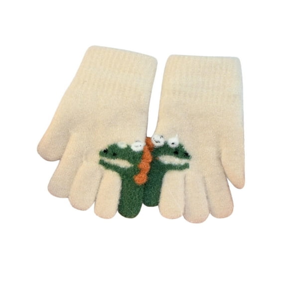 Giyblacko Winter Warm Gloves Children's Winter Knit Half Finger Flip Cover Cute Dinosaur Print Gloves
