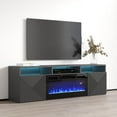 thumbnail image 1 of Giza BL-EF Floating Fireplace TV Stand for TVs up to 70", Modern High Gloss 63" Entertainment Center, Wall Mounted Electric Fireplace TV Media Console with Storage Cabinets and LED Lights, 1 of 5