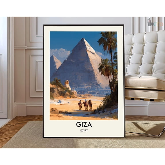 Giza Egypt Ancient Landmark Wall Art Travel Decor Print, Unframed Paper Poster 16x20in