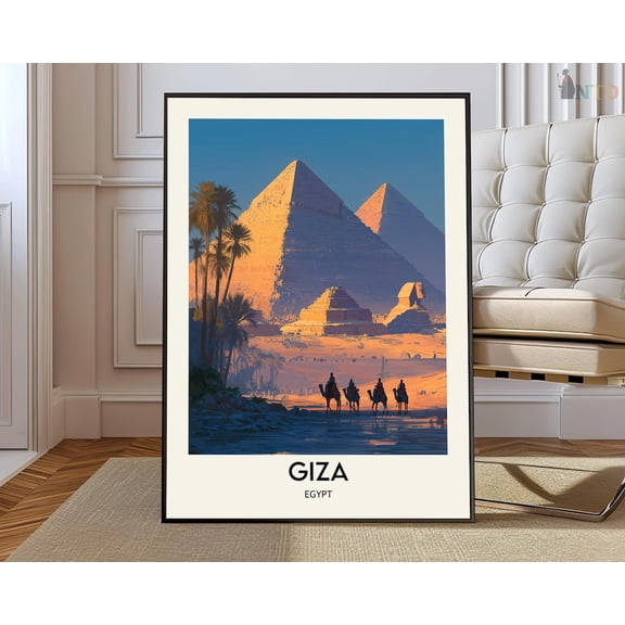 Giza Egypt City Map Pyramids Landmark Wall Art Photo Print, Stretched Canvas 16x20in