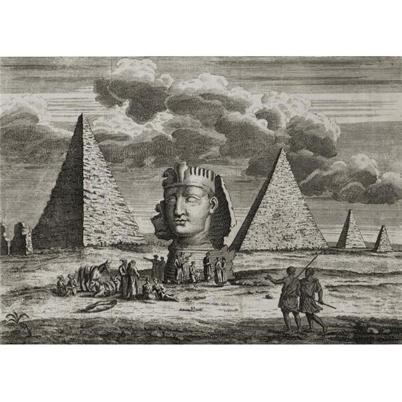 Giza - Egypt. Pyramids & Sphinx As Imagined by 18th Century Artist. From 18th Century Print Engraved by J.Clark 1735 Poster Print - 16 x 12