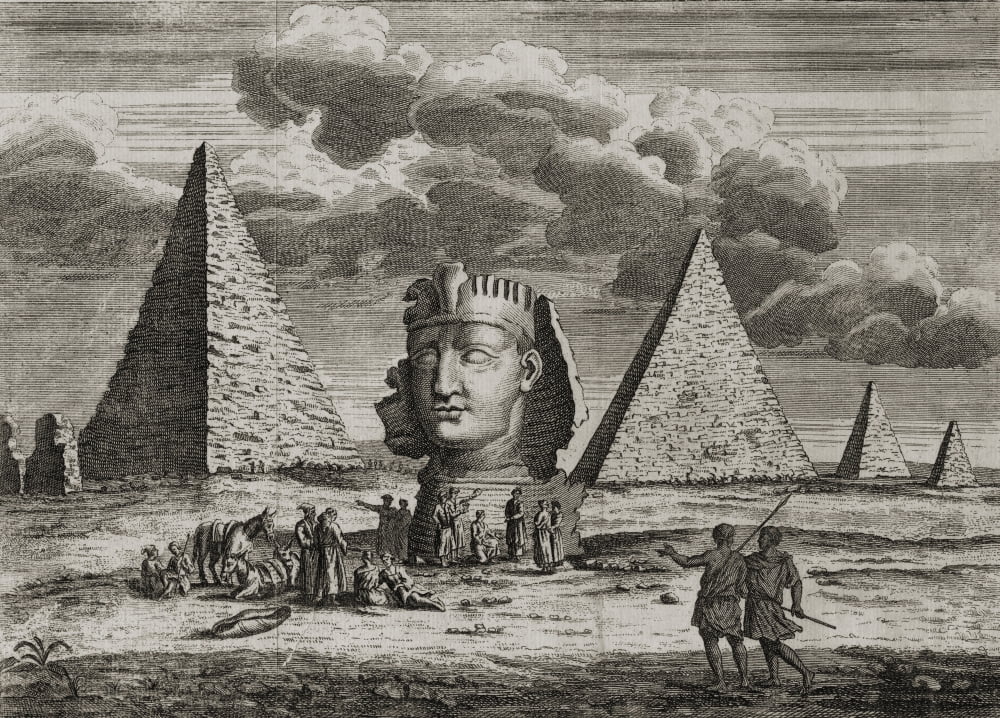 Giza Egypt Pyramids And Sphinx As Imagined By 18Th Century Artist (From 18Th Century Print) Engraved By JClark 1735 Canvas Art - Ken Welsh Design Pics (32 x 24)