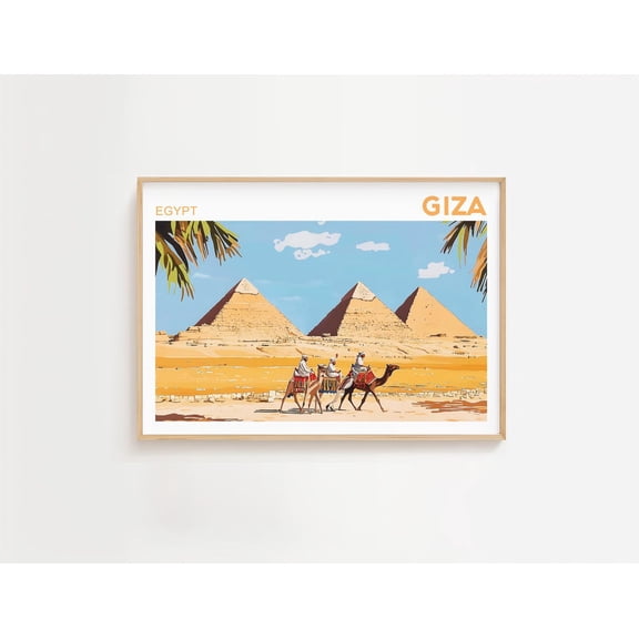 Giza Poster, Egypt Wall Art, Giza Landscape, Egypt Art, North Africa, Egyptian Pyramids Art, Giza Cityscape, Travel Gift Home Decor, 12x18 UNFRAMED