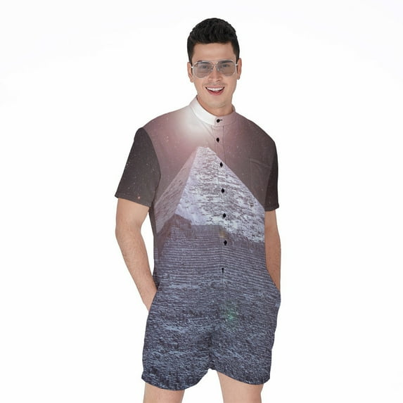 Giza Pyramid Short Sleeve Men'S Rompers, Egyptian Pyramids Casual Summer Jumpsuits Outfit