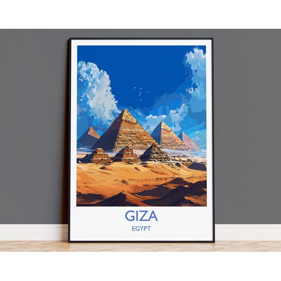 Giza Travel Print, Travel Poster of Giza, Egypt Art Lovers Gift, Giza Pyramids Wall Art, 24x36 UNFRAMED