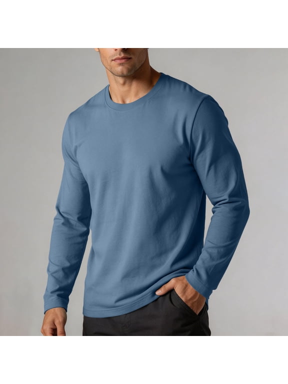 Athletic Shirts for Men Long Sleeve Crewneck Casual Lightweight Comfy Solid Color Base Layer Workout Tops