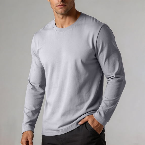 Gizkkal Athletic Shirts for Men Long Sleeve Crewneck Casual Lightweight Comfy Solid Color Base Layer Workout Tops