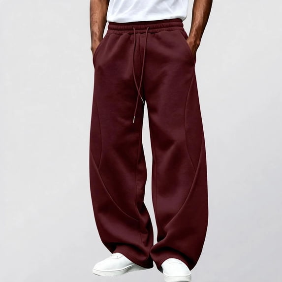Gizkkal Baggy Sweatpants for Men Drawstring Elastic Waist Trousers Casual Loose Workout Wide Leg Pants with Pockets