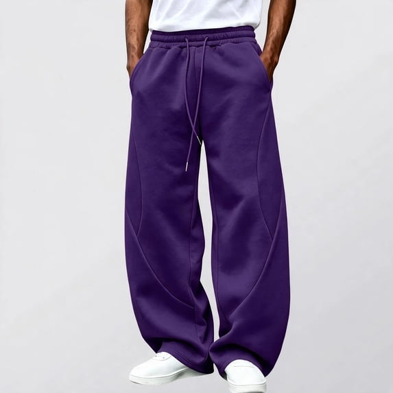 Gizkkal Baggy Sweatpants for Men Drawstring Elastic Waist Trousers Casual Loose Workout Wide Leg Pants with Pockets