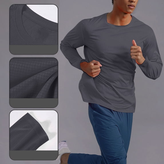 Gizkkal Long Sleeve Shirts for Men Crewneck Casual Lightweight Comfy Breathable Running Gym Athletic Workout Tops