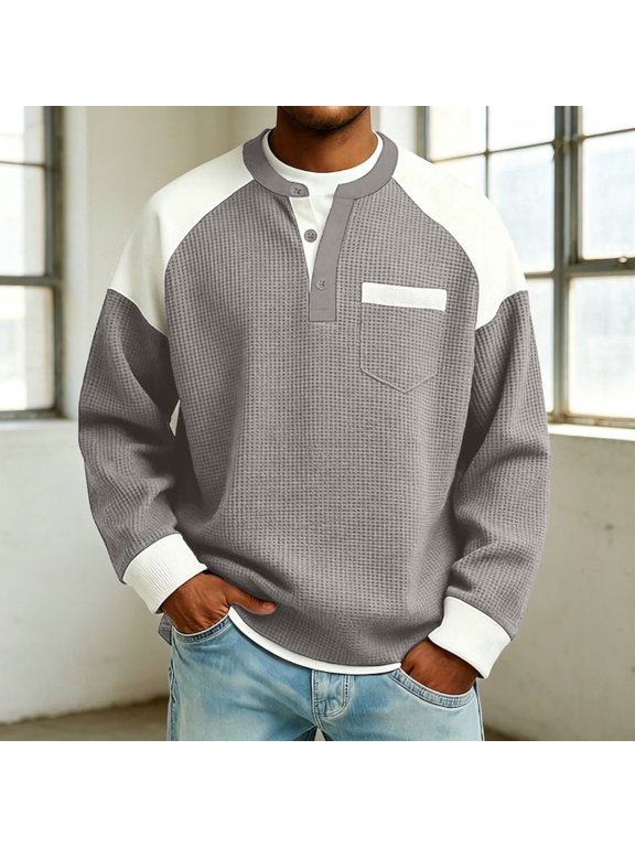 Mens Crewneck Sweatshirt Color Block Casual Workout Raglan Long Sleeve Pullover Tops with Chest Pocket