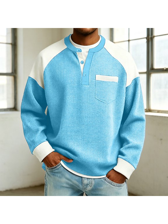 Mens Crewneck Sweatshirt Color Block Casual Workout Raglan Long Sleeve Pullover Tops with Chest Pocket
