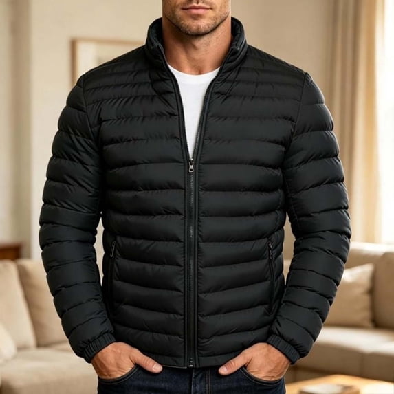 Gizkkal Quilted Puffer Jackets for Men Full Zipper Stand Collared Fall ...