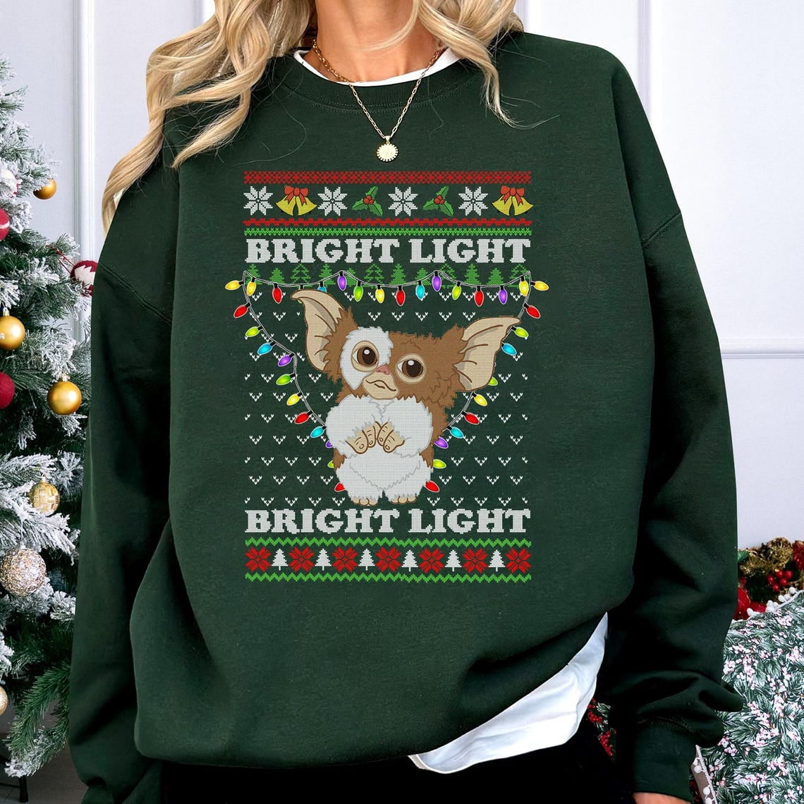 Gizmo Bright Light Ugly Christmas Sweatshirt 2D Print, Gizmo Christmas ...