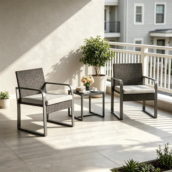 Patio Furniture Set on Sale, Gizoon 3 Pieces Outdoor Wicker Furniture Set for Conversation on Balcony and Porch, Gray Cushions