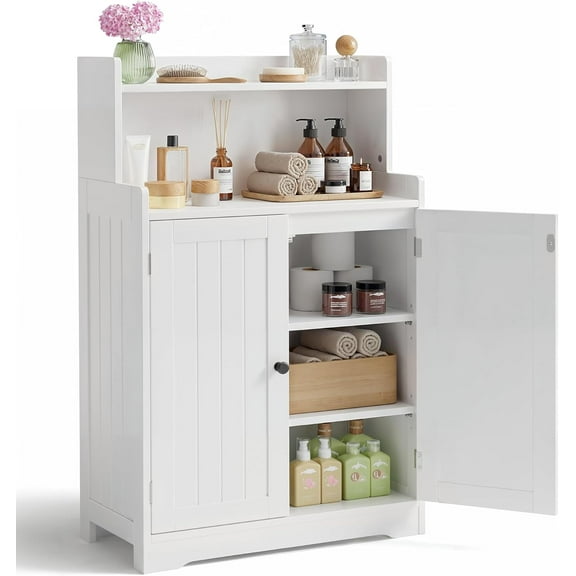Gizoon 40" H Bathroom Storage Cabinet, Freestanding Organizer with 2 Doors, 2 Adjustable Shelves, Floor Pantry Cabinet for Dining Room, Kitchen, Living Room, Hallway, White