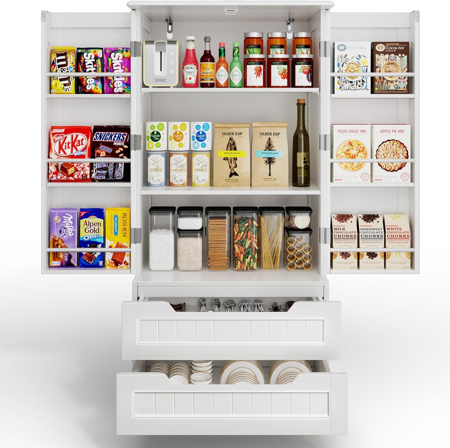 Gizoon Kitchen Pantry Storage with Drawers Freestanding