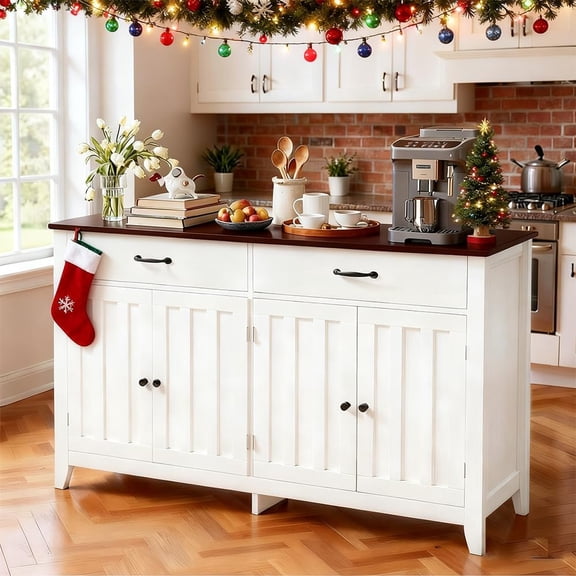 Gizoon 55" Buffet Cabinet with Storage, Sideboard Buffet with Drawers and Doors, Kitchen Storage Cabinet, Kitchen Pantry Adjustable Shelf, Metal Handle, Anti-Dumping, R Angle, Retro