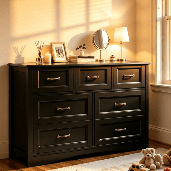 Dresser for Bedroom, Gizoon 47”Wooden Chest of Drawers Storage with 7 Drawers and Metal Handles for Bedroom/Closet, Black