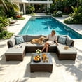 thumbnail image 1 of Gizoon 7-Piece Outdoor Patio Furniture Wicker Rattan Set, Sectional Sofa with Waterproof Cushions and Coffee Table, Grey, 1 of 10