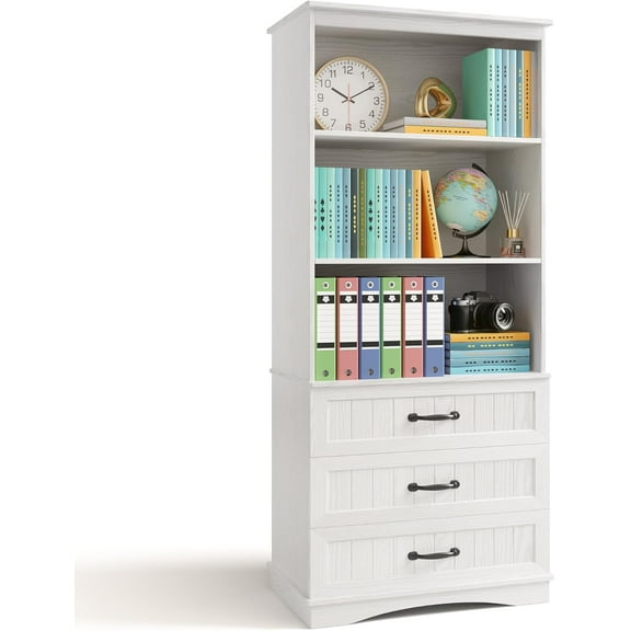 Gizoon 70'' Tall Bookcase with 3 Drawers Wooden Bookshelf with Storage Cabinet Multifunctional Book Storage Organizer for Office Living Room and Bedroom,White