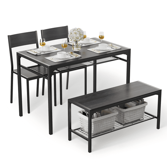 Dining Table Set for 4, Gizoon 4-Piece Kitchen Table and Chairs Set with Storage Rack, Black Modern Dining Room Set for Small Spaces