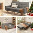 thumbnail image 1 of Gizoon Futon Sofa Bed, 70.9" Futon Couch with Adjustable Backrest, Removable Armrest for Extended Length, Mid Century Modern Loveseat for Living Room, 6 Wood Legs, 2 Metal Support Rods, Dark Grey, 1 of 18