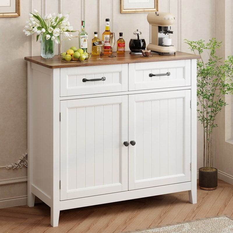 Gizoon Kitchen Sideboard Buffet Storage Cabinet with 2 Drawers Natural ...