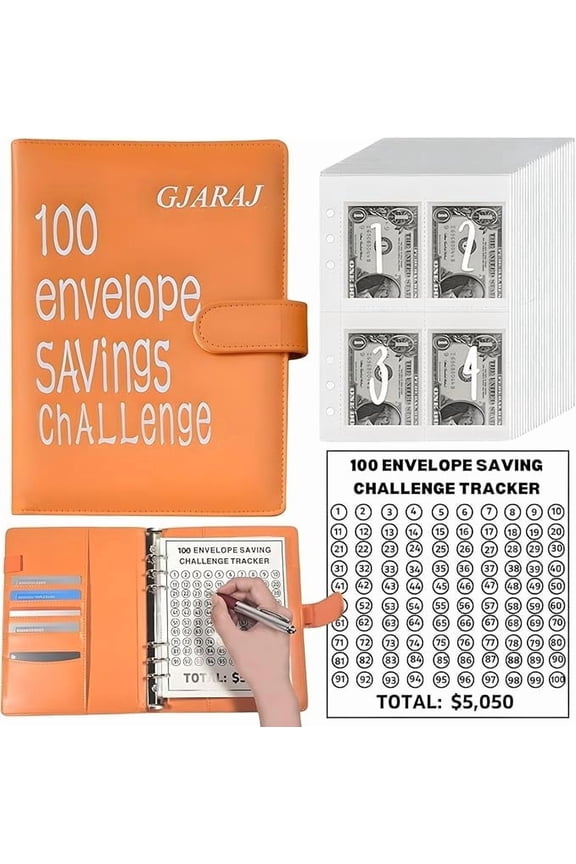 A5 Money Saving Challenge Binder, Shining Silver Printing, 100 Count