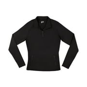 Gk Women's Athletic Quarter Zip Warmup Jacket with Mock Collar and Thumbhole Sleeves (YL, Black)