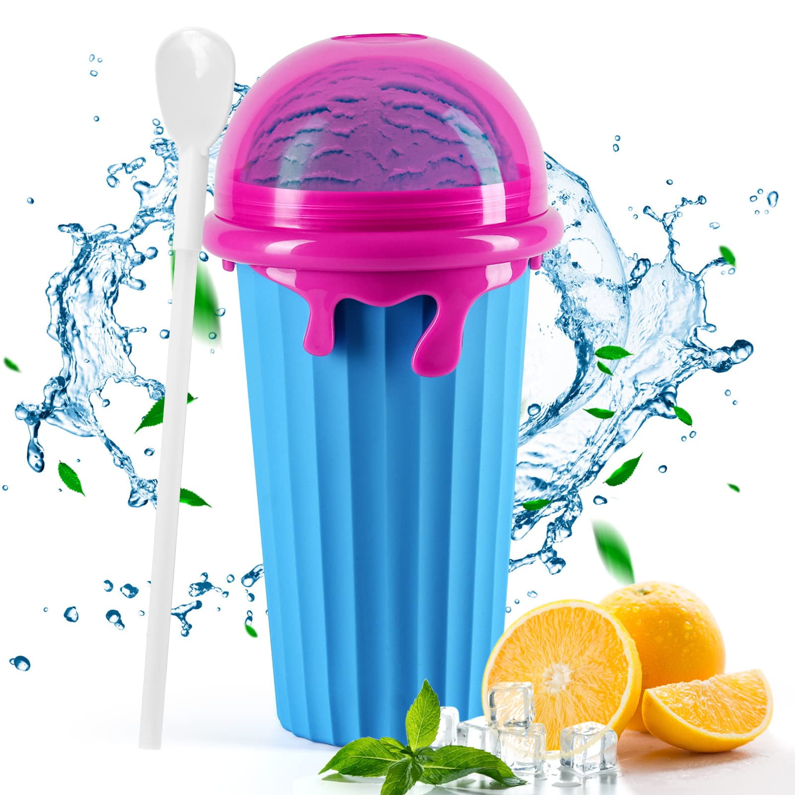 Slushy Maker Cup - Gobelet Silicone Réutilisable Pour Smoothies & Glaces DIY | Avec Paille-Cuillère 2en1