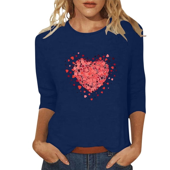 Gkeoshab 2026 Valentine's Gift Women's Heart Print Short Sleeve Comfort Blouse or Couple Trips Blue XXL
