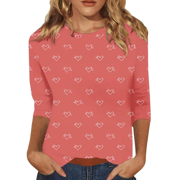 Gkeoshab 2026 Women's Valentine's Day Casual Blouse Loose Fit Polyester Spandex Top Relaxed Shirt Red XL