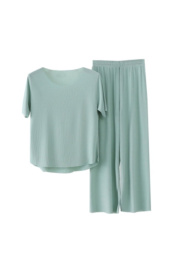 Two Piece Sets for Women Womens 2 Piece Outfits Summer Casual Loose Short Sleeve Pullover Tops & Wide Leg Pants Sets Tracksuit New Lounge Sets for Women