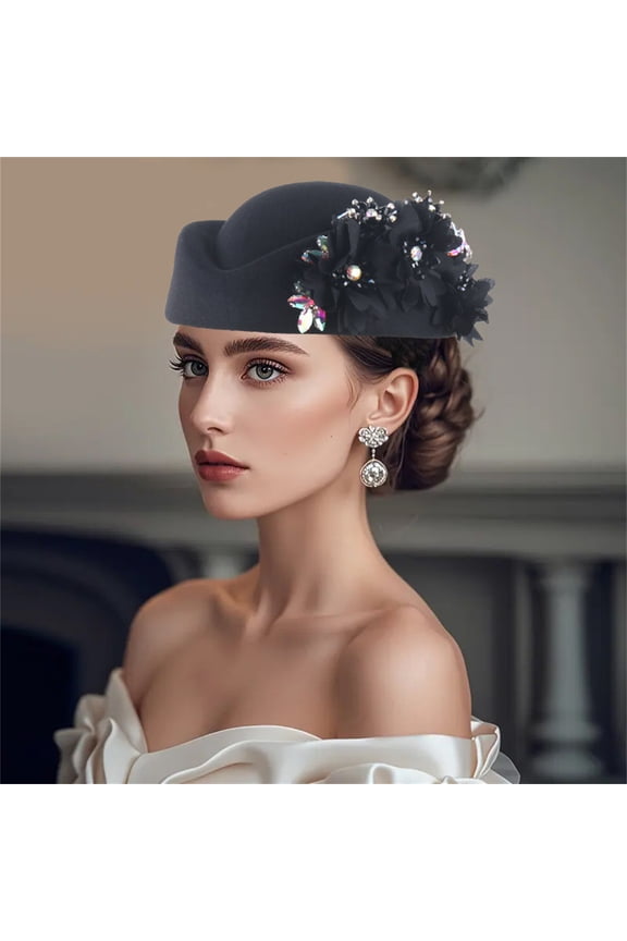Beanie Women's Elegant Church Pillbox Hat with Delicate Flower Applique Vintage Fascinator Tea Cap Stylish Formal Headwear Hats for Women