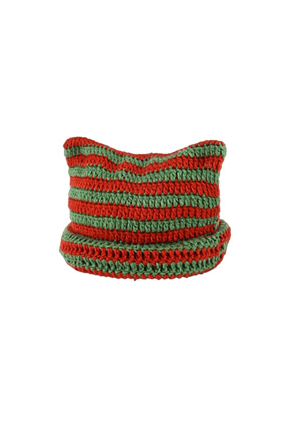 Beanie Women's Handmade Crochet Knit Beanie with Cat Ears Vintage Goth Style Winter Warm Knitted Hat for Casual Street Fashion Wear Skull Cap Beanie Skull Cap