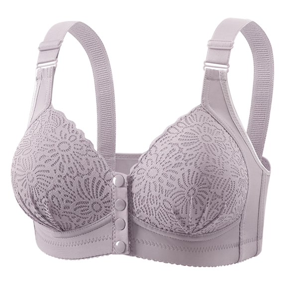 Gkeoshab Bras for Women Women Skin-Friendly Plus Wireless Bra Front Closure Bralette for Mature & Senior Ladies Grey 46
