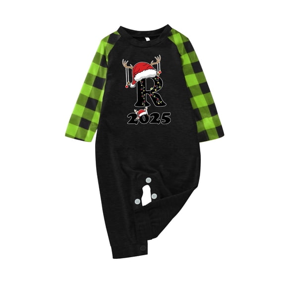 Gkeoshab Christmas Pajamas Matching Family Pajamas Sets Christmas PJ's 26 Letter Print Top and Plaid Bottom Sleepwear Jammies with Pockets