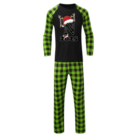 Gkeoshab Christmas Pajamas Matching Family Pajamas Sets Christmas PJ's 26 Letter Print Top and Plaid Bottom Sleepwear Jammies with Pockets