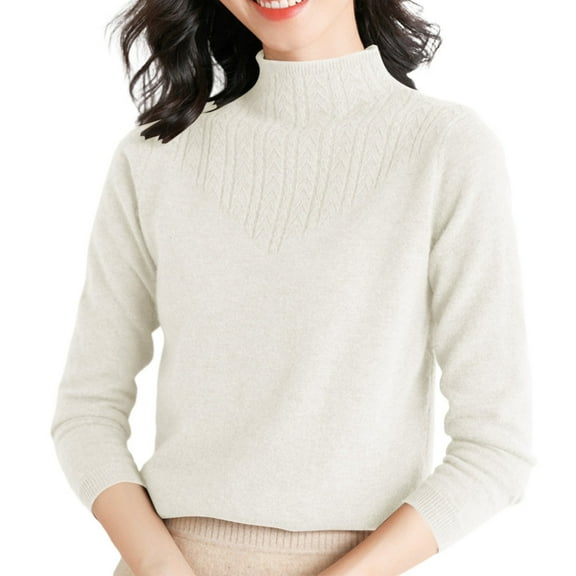 Gkeoshab Christmas Sweaters For Women Women's Mock Neck Textured Print Knit Sweater, Oversized Long Sleeve Pullover with Fashionable Pattern for Layering Under Jackets or Wearing Alone Daily White S