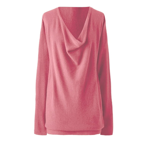 Gkeoshab Christmas Sweaters For Women Women's Solid Color Boat Neck Long Sleeve Tops - Loose Fit Comfort Stretch Pullover Shirt for Casual and Layering Basic Wardrobe Pink L