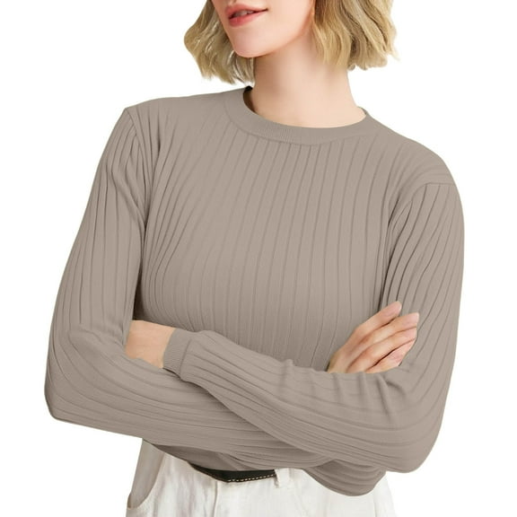 Gkeoshab Christmas Sweatshirt Women's Ribbed Knit Crewneck Sweater, Solid Color Soft Stretch Pullover Perfect for Layering and Creating Versatile Fall and Winter Fashion Outfits with Comfort