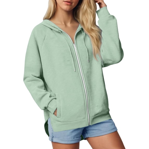 Gkeoshab Christmas Sweatshirt Women's Solid Color Raglan Sleeve Zip-Up Hooded Sweatshirt with Side Pockets, Athletic Inspired Jacket for Modern Casual Style and On-the-Go Comfort Light Green M