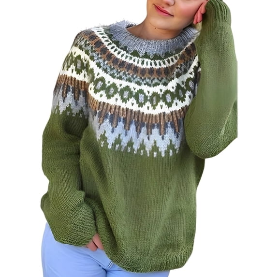 Gkeoshab Christmas Sweatshirt Women's Winter Best-Seller Acrylic Chunky Knit Jacquard Pullover Sweater, Thick Textured Pattern for Warm Cozy Layering in Cold Weather Fashion Trends Green XL