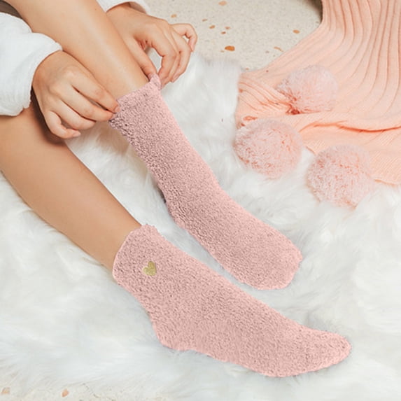 Gkeoshab Compression Socks for Women 1 Pair Women's Warm Coral Fleece Mid Tube Socks With Heart Embroidery Soft Cozy Breathable Socks Perfect For Night Sleep