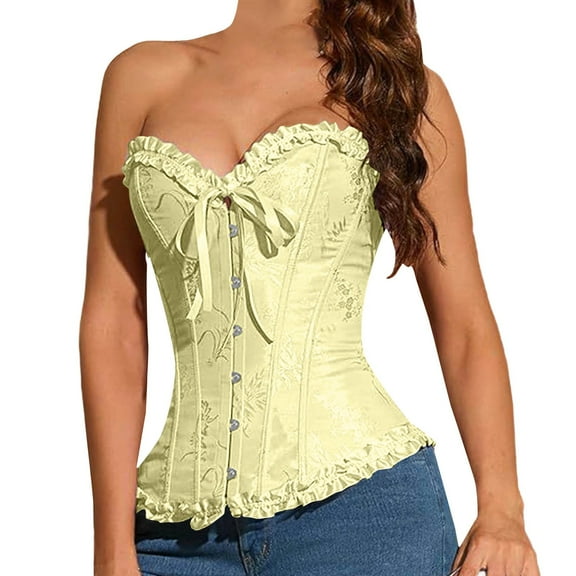 Gkeoshab Corset Tops for Women Lace Bustier Corset Crop Tops for Women - Spaghetti Strap Corset Bustier Fashion Going Out Top Shapewear Light yellow XXL