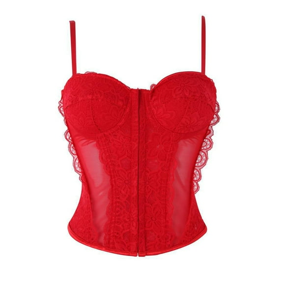 Gkeoshab Corset Tops for Women Lace Bustier Corset Crop Tops for Women - Spaghetti Strap Corset Bustier Fashion Going Out Top Shapewear Red XS