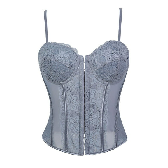 Gkeoshab Corsets for Women Lace Bustier Corset Crop Tops for Women - Spaghetti Strap Corset Bustier Fashion Going Out Top Shapewear Grey XL
