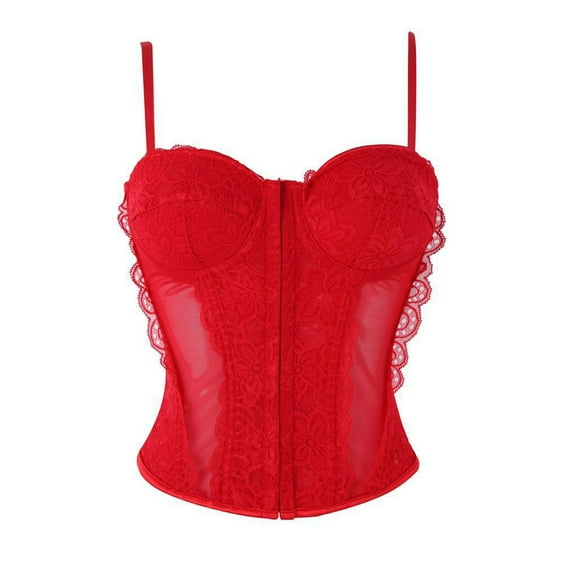 Gkeoshab Corsets for Women Lace Bustier Corset Crop Tops for Women - Spaghetti Strap Corset Bustier Fashion Going Out Top Shapewear Red M